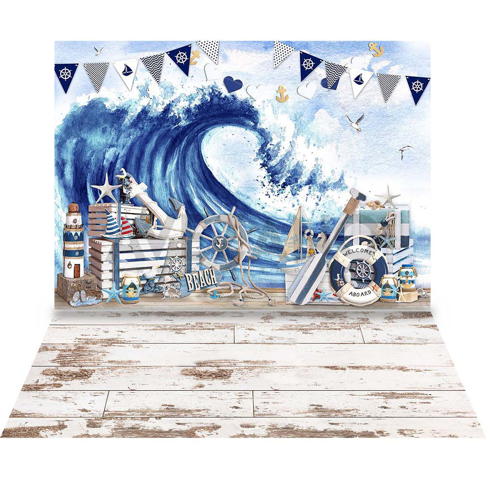 Avezano Summer Wave Blue 2 pcs Set Backdrop-AVEZANO